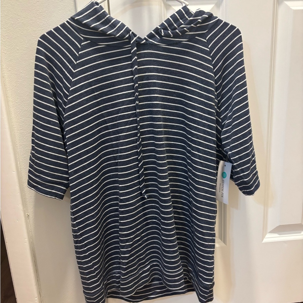 Pink Clover Navy and White Striped Top